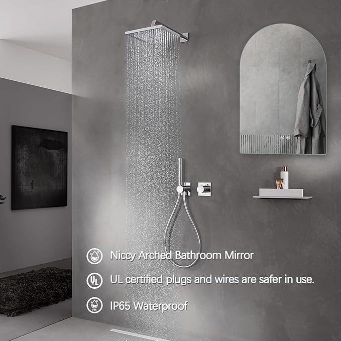 Niccy Arched LED Bathroom Mirror, 48x24 Inch Arch Frameless Backlit Mirrors for Wall Arched Lighted Vanity Mirrors Defogger and 3 Color, Explosion-Proof, HD Glass and IP65 Waterproof