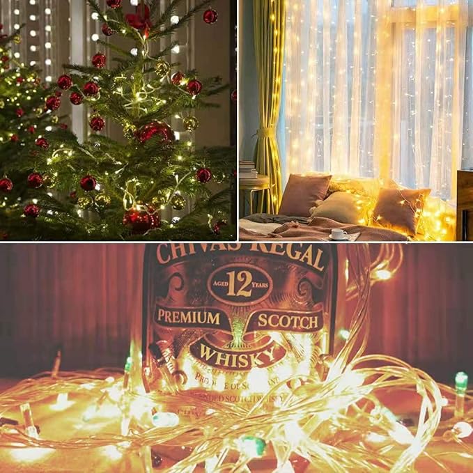 2 Pack 22.6ft 66 Led Battery Powered String Lights, IP65 Waterproof 8 Modes Twinkle Fairy Lights with Timer for Bedroom, Garden, Party, Christmas Tree Indoor Outdoor Decorations，Warm White