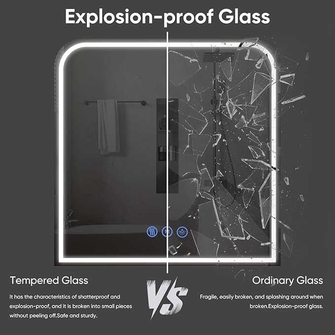 LED Bathroom Mirror, 36"x 36" LED Mirror with Lights for Bathroom, Lighted Vanity Mirrors for Wall, Anti-Fog, Dimmable, Tempered Glass, Memory Function, 3 Colors, Safe Use (White)