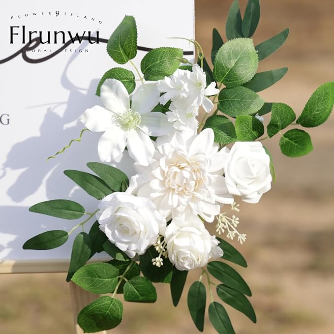 Artificial Flowers Decorations Pack of 2,Centerpieces for Wedding Reception Backdrop Decoration, Floral Decor Wall Home Entryway OutdoorDecorations (White)