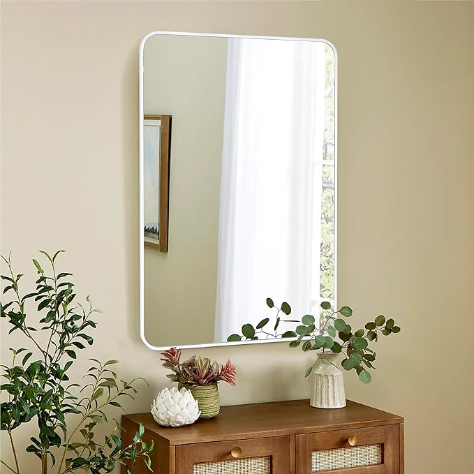 CULER White Bathroom Wall Mirror,24 x 36 Inch Rectangle Vanity Modern Tempered Glass Mirror for Bedroom,Living Room,Entryway