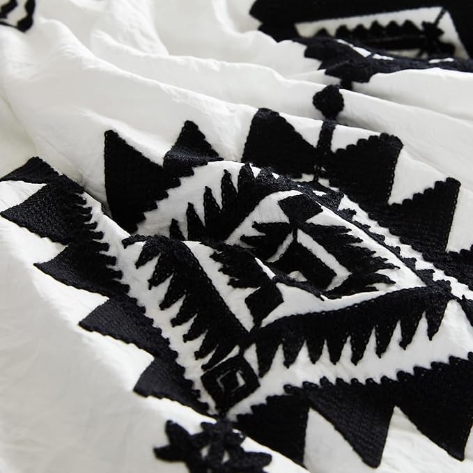 MaiRêve Embroidery Comforter Set Queen Size - 7 Piece, White Boho Western Bedding All Season Bed in A Bag, Farmhouse Queen Comforter Set with Sheets, Pillowcases & Shams