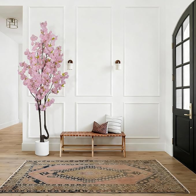 7FT Artificial Pink Cherry Tree,Lifelike Handmade Natural Fake Cherry Blossom Tree,Faux Realistic Sakura Tree,Perfect Decoration for Wedding,Home,Party,Festive