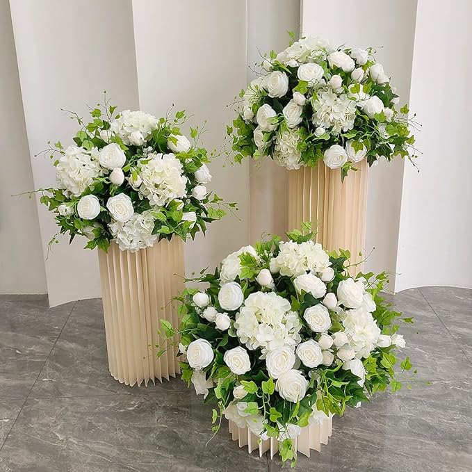 WEISPARK 100PCS Artificial Hydrangea Flowers, Fake Flowers Silk Hydrangea Full Flowers Heads with Stems for Wedding Home Party Shop Baby Shower Decor (Ivory)