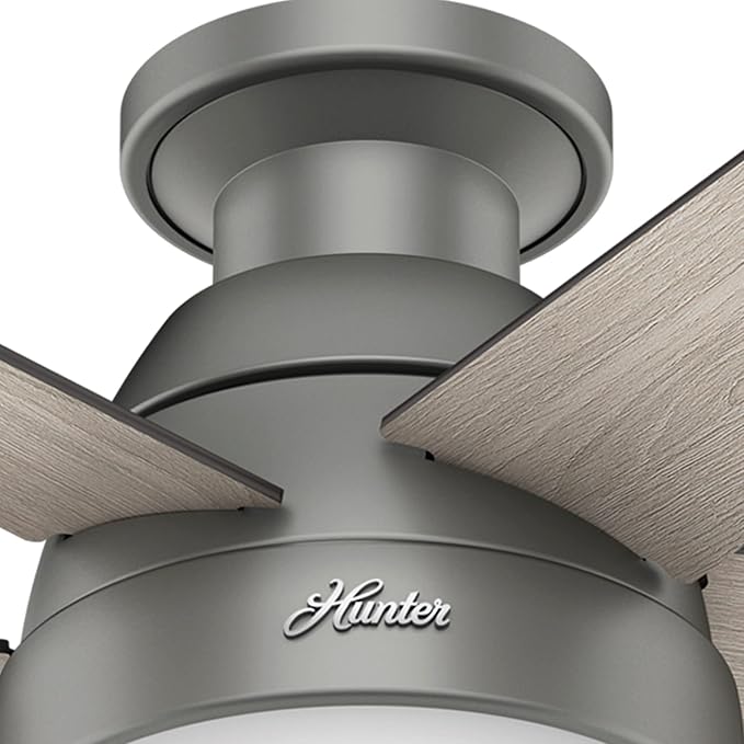 Hunter 46 inch Indoor Ceiling Fan with LED Light - Ceiling Fan with Pull Chain, For Bedroom, Living Room, or Kitchen, Low Profile Mount, No Remote, 5 Blades - Anslee 59270, Matte Silver