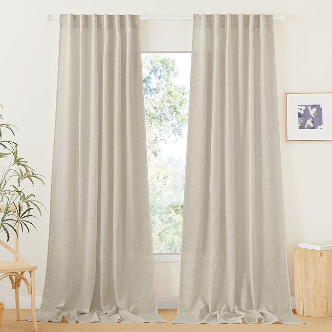 RYB HOME Semi Sheer Curtains 120 inches Long, Light Filtering Half Privacy Window Curtains & Drapes for Bedroom Living Room Floor to Ceiling Window, Angora, W 52 x L 120 inches, 2 Panels Set