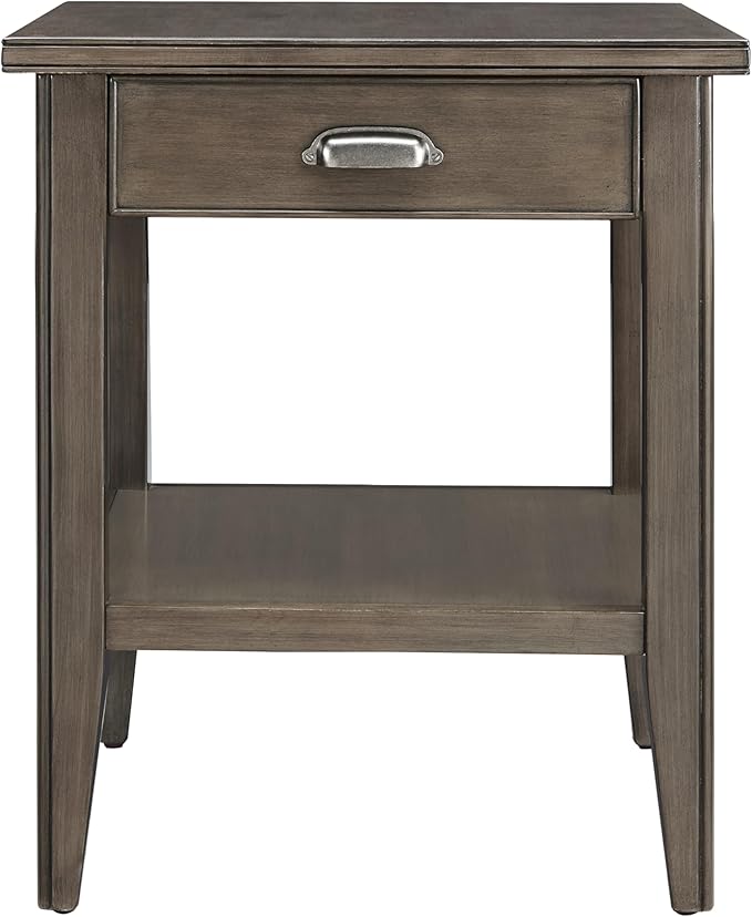 Laurent 20 in. Solid Wood End Table with Shelf and Drawer, Smoke Gray – Leick Home, 10507-GR
