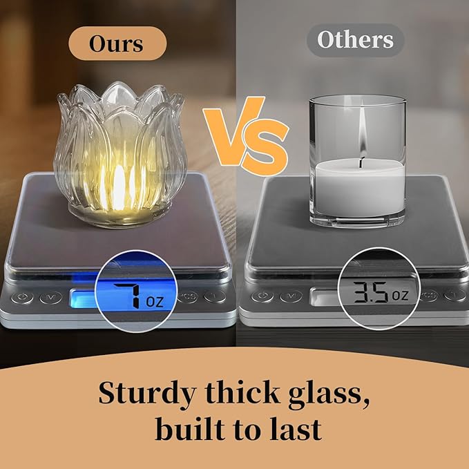 Tulip Votive Candle Holders Set of 12, Tea Light Candle Holder Glass for Table Centerpiece, Tealight Candle Holders for Wedding Déco, Birthday, Anniversary, Parties, and Holiday (Clear)