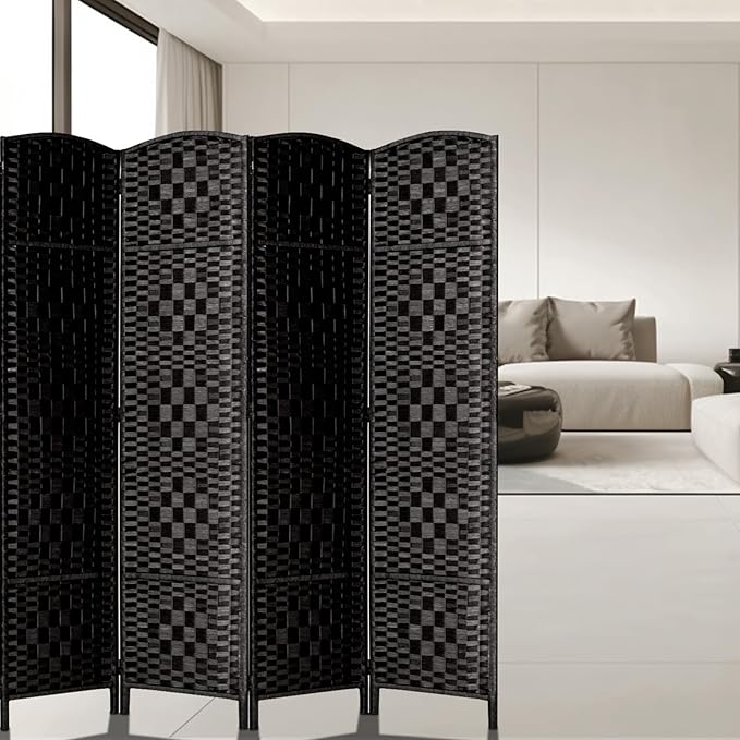 Rose Home Fashion Room Divider, 6 ft Tall Room Dividers and Folding Privacy Screens, 16in Privacy Screen 4 Panel Black Space Temporary Wall Foldable Partition Separation