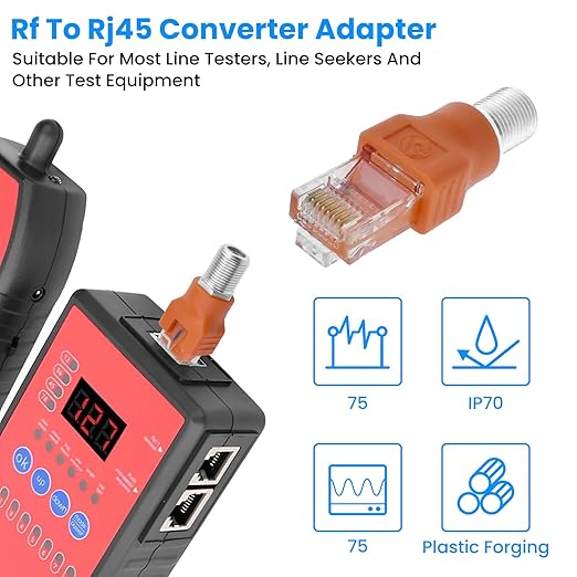 2PCS F-Type Female to RJ45 Male Coaxial Converter Ethernet Adapter, Coax Straight Connector for Cable Line Tester Monitor Digital Signal Compatible, Orange