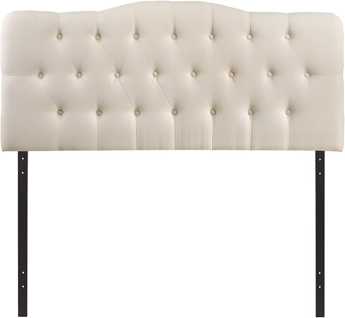 Modway Annabel Tufted Button Linen Fabric Upholstered King Headboard in Ivory