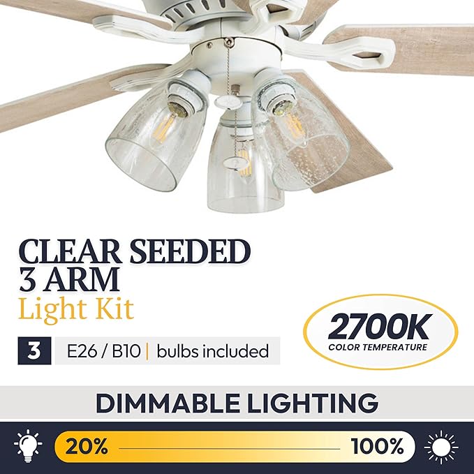 Prominence Home Glenmont, 52 Inch Farmhouse LED Ceiling Fan with Light, Pull Chain, Three Mounting Options, Dual Finish Blades, Reversible Motor - 50389-01 (Distressed White)