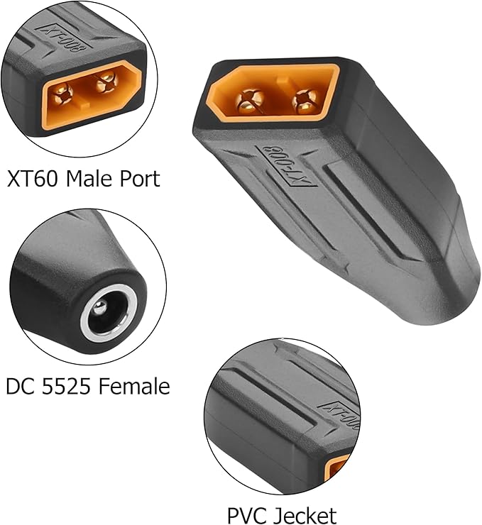 YAODHAOD XT60 to DC 5525 Adapter 2pcs, XT60 Male to DC 5.5mm x 2.5mm Female Model Airplane Power Connector Extender Adapter for Drone, Model, Energy Storage Power (XT60 Male to DC5525 Female)