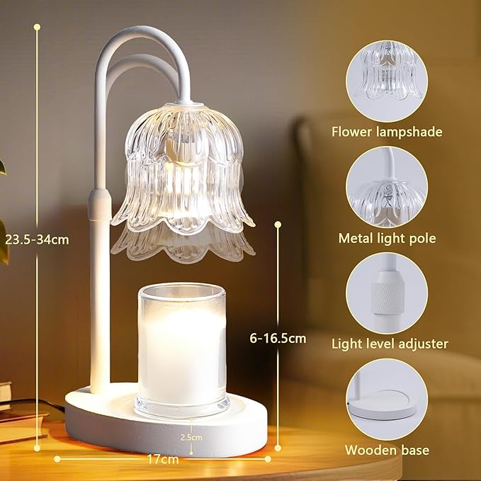 Candle Warmer Lamp Electric Timer - Flower Candle Lamps Height Adjustable Home Bedroom Decor House White