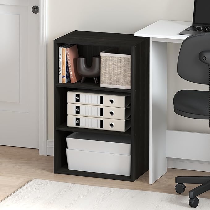 Furinno Basic Book Shelf, 3-Tier Bookshelf, Cube Storage Organizer Bookcase with Open Shelf, 11 x 17 x 26, for Living Room, Bedroom, Home Office, Espresso