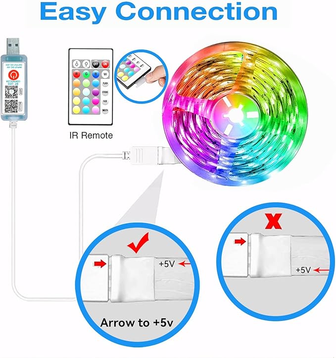 hyrion 50ft USB-Powered RGB LED Strip Lights, Music Sync & Sound-Reactive Color Changing Lights for Bedroom, TV Backlight, Gaming Setup, Bluetooth, IR Remote & Smart App Control