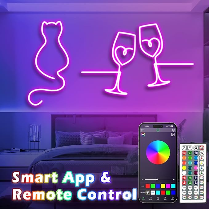 L8star 16.4ft RGB LED Neon Rope Light with Remote Control, Smart Color Changing DIY Mode Neon Flex Strip Lights for Bedroom Indoors Outdoors Decor