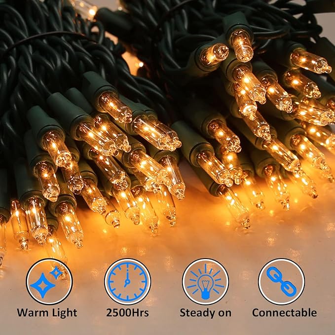 LIDORE Super Bright Clear Mini Christmas Tree String Lights, Gift for Decoration, 21.45FT 100 Count Bulbs with Green Cord, UL Listed Indoor Outdoor Lighting for Holiday (Green Cable, 1-Pack)