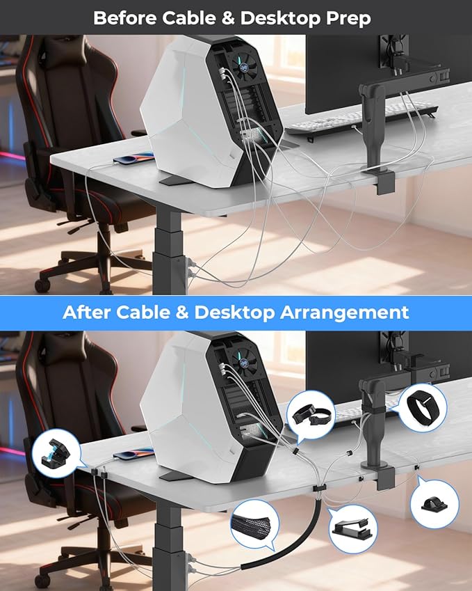 Cable Management Organizer Kit, Desk Cable Organizer, Cable Management Under Desk, Wire Management and Cord Organizer for Home, Office, Standing Desk