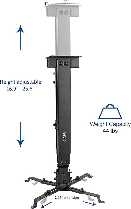VIVO Universal Adjustable Wall Ceiling Projector Mount Bracket, Extendable Length Projection, Black, MOUNT-VP06B
