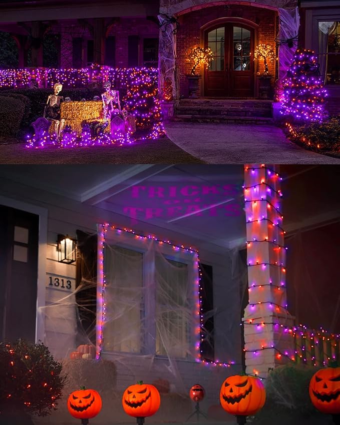 ODEETRONIC Orange Purple Lights, 164ft 500LED Outdoor Halloween String Lights, Plug in Orange Halloween Light with 8 Modes, Twinkle Purple Mini Light Timer Waterproof for Indoor House Tree Party Decor