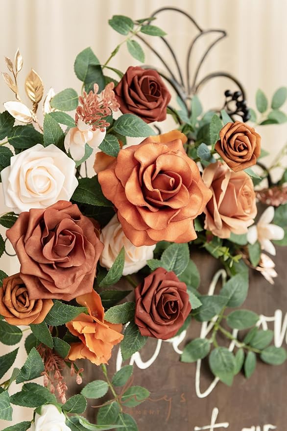 Ling's Moment 2pcs Wedding Flowers Garland Artificial Floral Swag Arch Decorations Rose Greenery Arrangements Sunset Terracotta Ceremony Reception Garden Easel Wall Entryway Outdoor (NOT Include Sign)