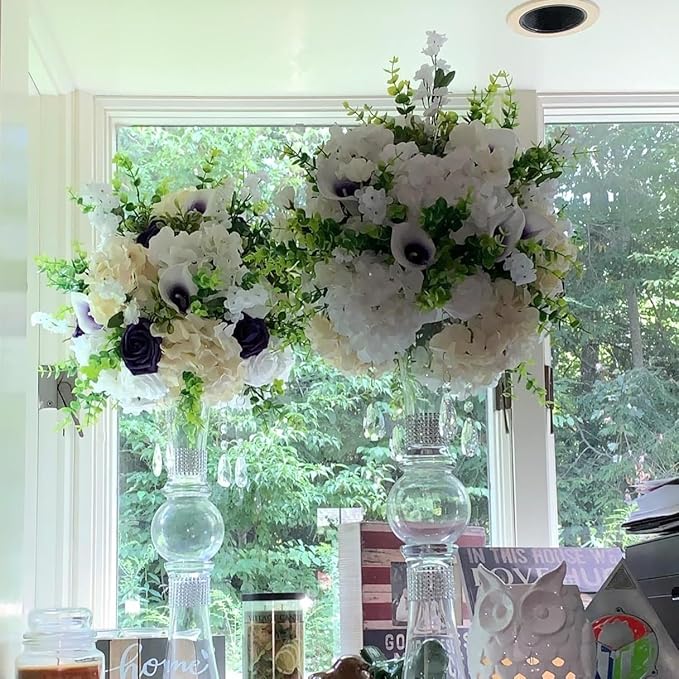 Artificial Flowers Silk Hydrangea Heads with Stems Fake Flowers for Wedding Home Party Shop Baby Shower Decor (White)