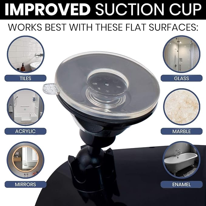 MIRRORVANA Dual Antifog Shower Mirror for Shaving - Shatterproof Mirror with Razor Holder, Upgraded Suction, 360° Swivel (8" Round, Black)