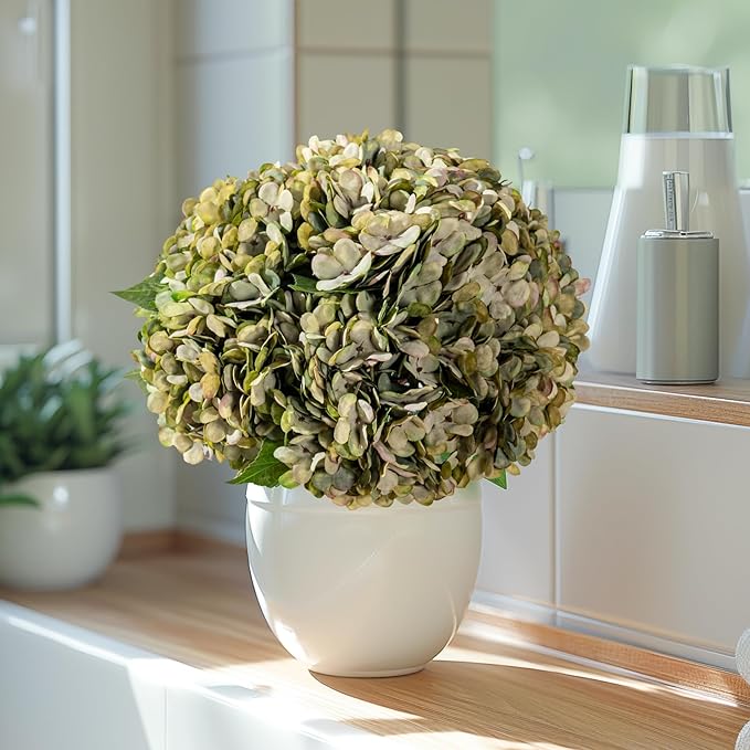 10PCS Fake Hydrangea Artificial Flowers Hydrangea Bouquet for Home Wedding Bridal Bouquet Office Party Table Centerpiece DIY Floral Decor (Autumn Green)