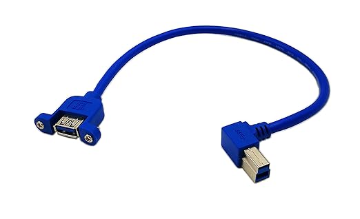 zdyCGTime 12" Panel Mount USB 3.0 A Female to Right Angled USB B Male Extension Cable with Screws(Blue)