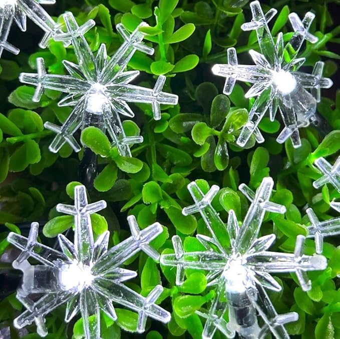 Solar Christmas Snowflake String Lights 36ft 60 LED 8 Modes Solar Fairy Outdoor Waterproof Powered String Lights for Garden Patio Yard Home Christmas Tree Parties(White-Snowflake-60LED)
