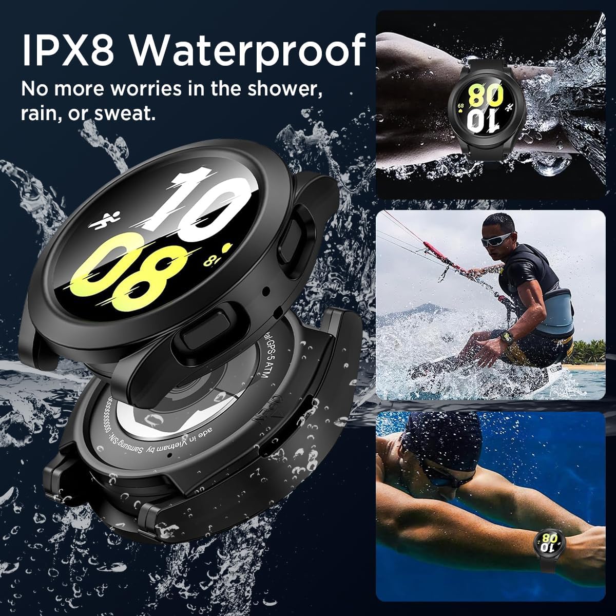 Miimall Waterproof Case for Samsung Galaxy Watch 6 40mm, Hard PC Bumper with Tempered Glass Screen Protector, Frosted