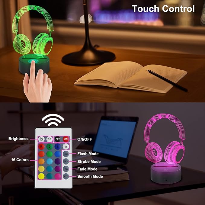 AZIMOM 3D Lamp Illusion Piano Night Light Decor 16Colors Changing Smart Touch Remote Control Optical Illusion Bedside Lamps Bedroom Home Decoration for Kids Boys & Girls Women Birthday Gifts