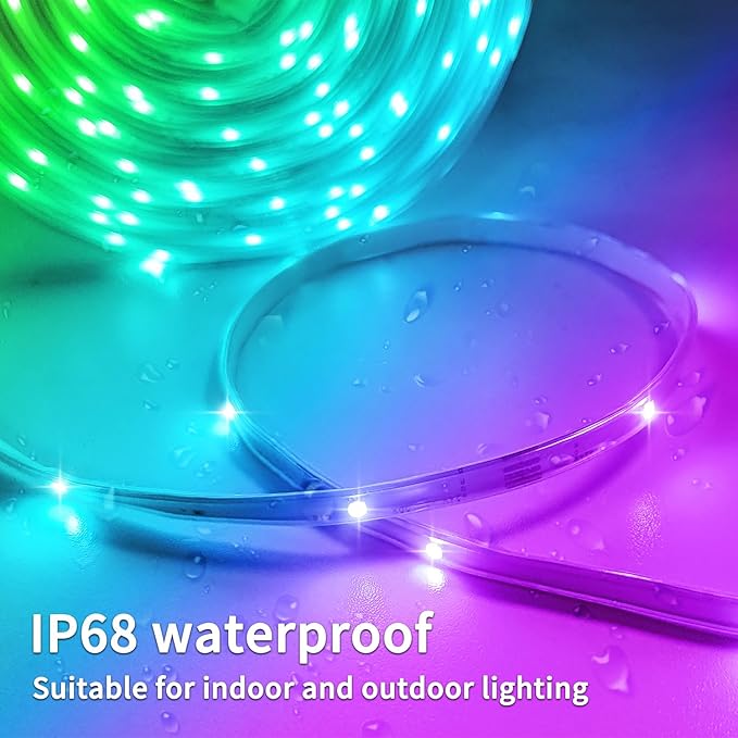 200Ft Outdoor Waterproof LED Strip Lights,Music Sync RGB IP68 Led Lights with App and Remote Control,Color Changing Waterproof RGB Exterior Rope Self Adhesive Back,Balcony,Roof,Garden,Party