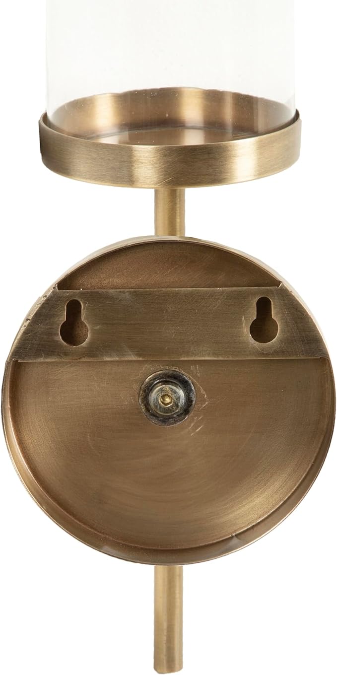 Kate and Laurel Blaise Transitional Metal Wall Sconce; 5 x 6 x 14; Antique Brass; Modern Round Candle Holder with Removable Glass Cylinder for Flameless Candles