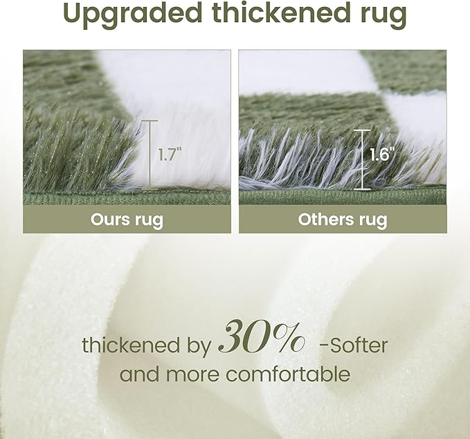Super Soft Rug for Bedroom, 5x8 Ft Green and White Area Rug Classic Checkered Shaggy Anti-Skid High Pile Soft Fluffy Rug Fuzzy Carpet for Living Room Bedroom Kids Room Nursery, Dorm Home Decor