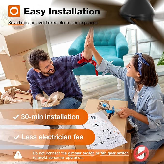 addlon Ceiling Fans with Lights, 52 inch Low Profile Ceiling fan with Light and Remote Control, Flush Mount, Reversible, 3CCT, Dimmable, Noiseless, Black Ceiling Fan for Bedroom, Indoor/Outdoor Use