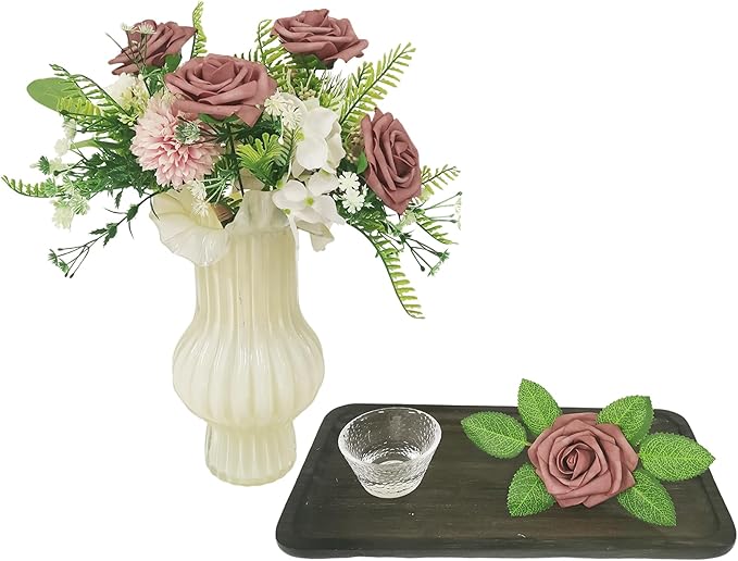 Artificial Rose Flowers 25pcs, Brown Foam Fake Rose Faux Flower for Wedding Bouquets Bridal Shower Centerpieces Floral Arrangements Home Decorations Party Backdrops Table