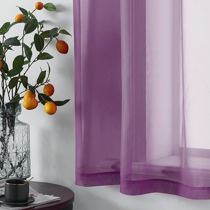 DUALIFE Dark Purple Curtains 63 Inch Length for Bedroom Girls 2 Panels Set Grommet Semi Transparent Window Drapes Sheer Voile Royal Purple Thin Curtains for Living Room Violet Plum 52x63 Inches