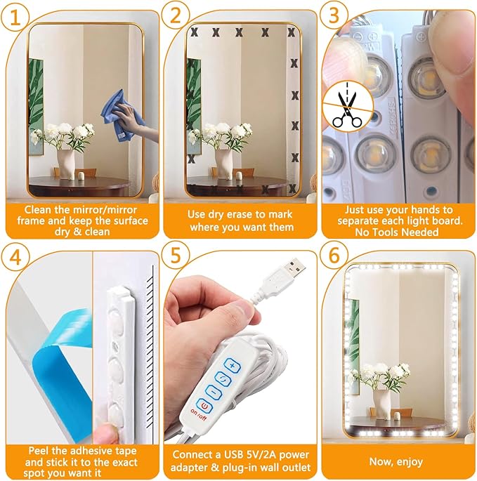 Vanity Lights for Mirror LED Makeup Light Strip with 3 Color Temperature Lighting Modes and Dimmable Stick on Vanity Bathroom Mirror,Ultra Bright (Mirror Not Included)