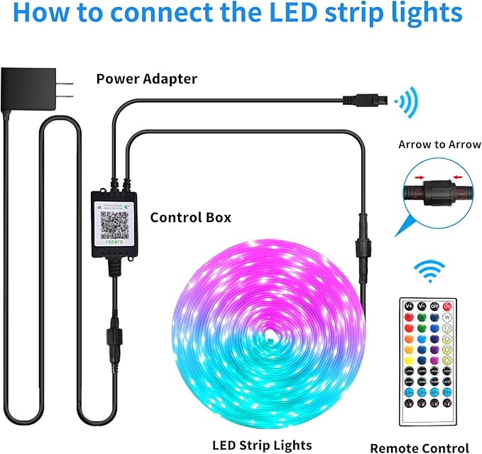 200Ft Outdoor Waterproof LED Strip Lights,Music Sync RGB IP68 Led Lights with App and Remote Control,Color Changing Waterproof RGB Exterior Rope Self Adhesive Back,Balcony,Roof,Garden,Party