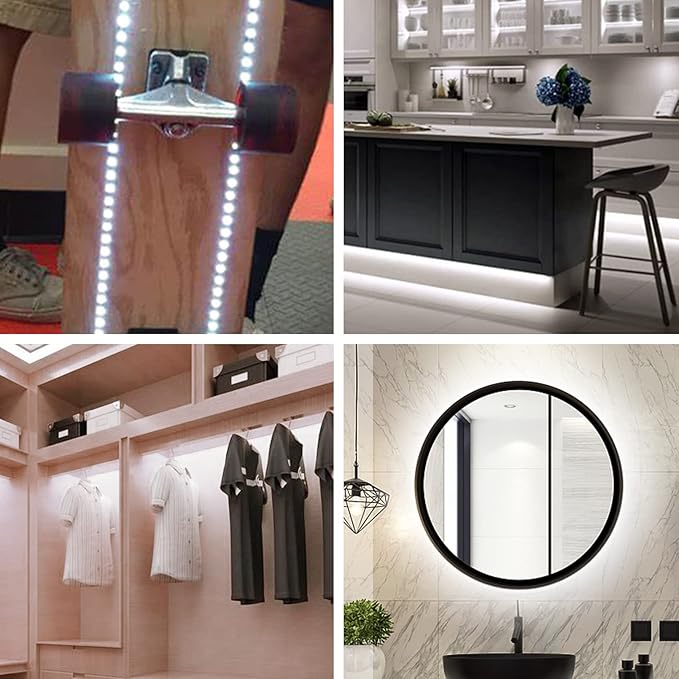 Battery Powered Led Strip Lights White, LED Strip Lights Waterproof Battery Operated Led Light Strip, Flexible, Cuttable Led Strip Lights for PC TV Mirror Kitchen Cabinet Shelves, Room Decor 13.2FT