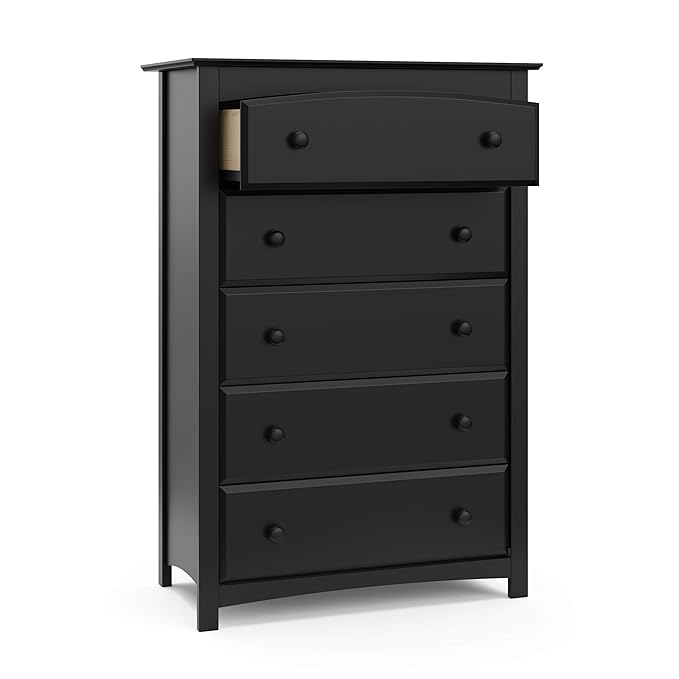 Storkcraft Kenton 5 Drawer Dresser (Black) – GREENGUARD Gold Certified, Dresser for Kids Bedroom, Includes Safety-Focused Interlocking Drawer System