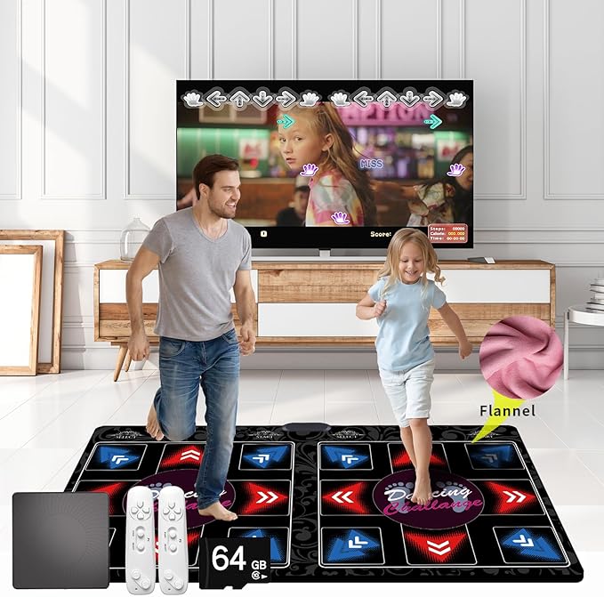 Music Dance Mat for Kids & Adults,Ideal for Fitness Dance Games,899 Games,64GB Memory Card,75 Music Videos,650 Songs.for TV use,Made of Premium Flannel,a Luxurious Gift for Children