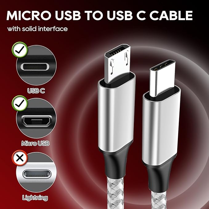 UCEC USB-C to Micro USB Cable, 10FT Braided Nylon Charging Cord for Tablet Camera Speaker Phone, Gray (1PACK)