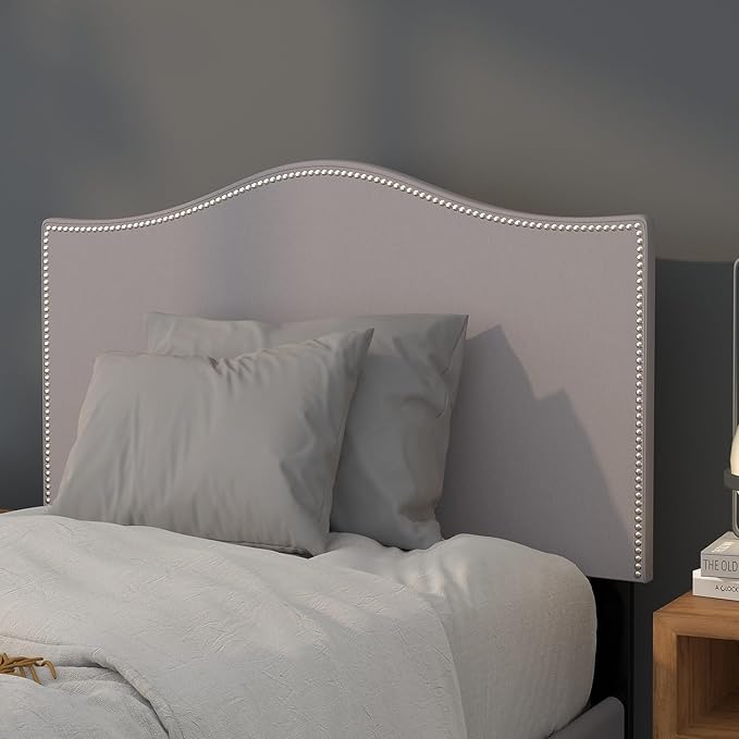 Flash Furniture Lexington Upholstered Twin Size Headboard with Accent Nail Trim in Light Gray Fabric