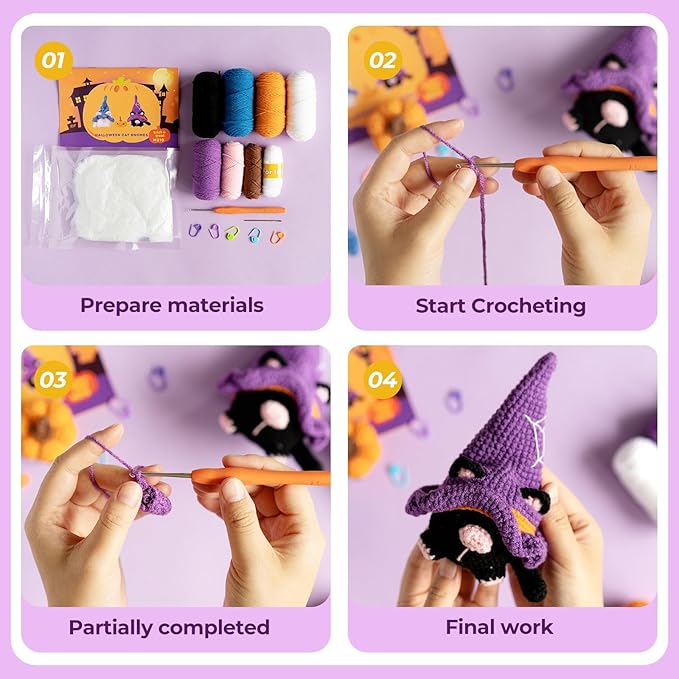 Wizardi Amigurumi DIY Crochet Kit - Halloween Cat F07N8-M210