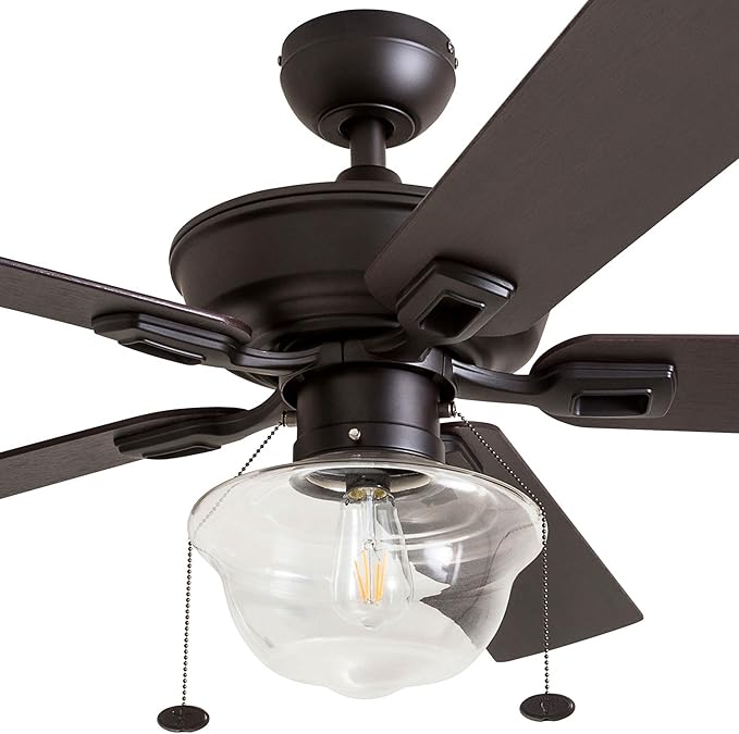 Prominence Home Abner Modern Farmhouse 52 Inch Ceiling Fan with Light, Outdoor Fan/Indoor Tri-Mount LED Ceiling Fan with 5 Blades, Silver Oak and Maple Brown Blade Finish Options, Bronze (80091-01)