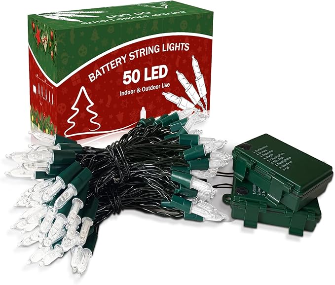 KOUQIYA Battery Operated Christmas Lights 2 Pack, 17ft 50 LED Mini String Light with Auto-Timer 8 Modes Waterproof (Warm White)