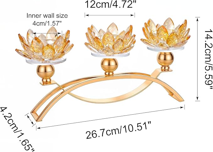 Crystal Candle Holders Lotus Candelabras Gold Arch Candlestick, Centerpiece Table, Home Hecor for Wedding, Dinning Room, Coffee Table, Kitchen, Living Room, Entryway (3 Arms, Tealight Candle)